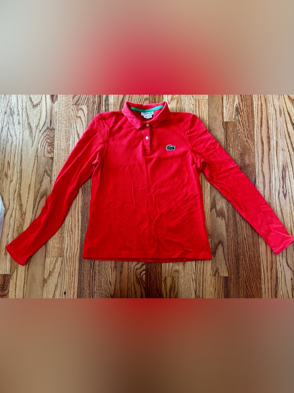 Lacoste Kids Red Long Sleeve Polo with Crocodile Logo